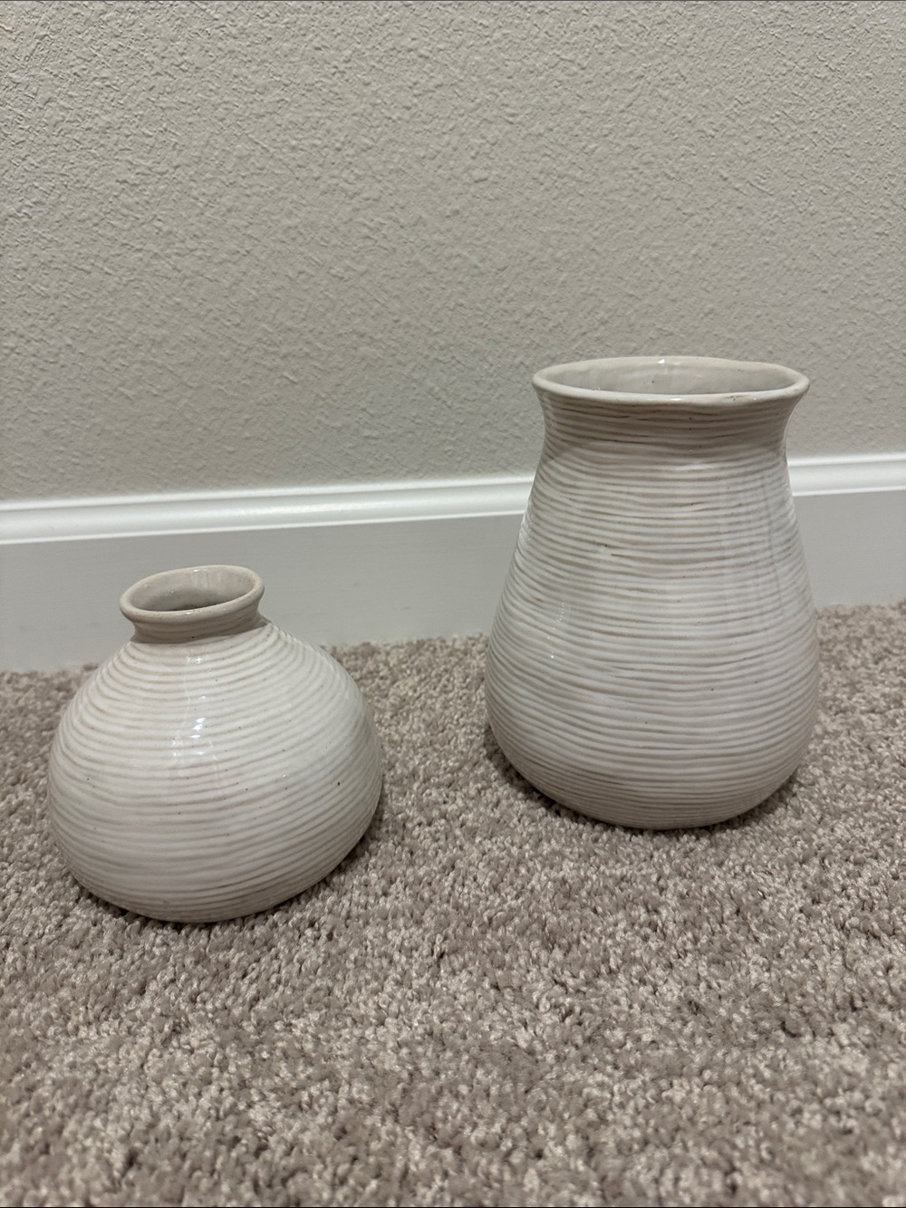Threshold Neutral Ceramic Ribbed stoneware Vase Set - Cream Decorative Vases